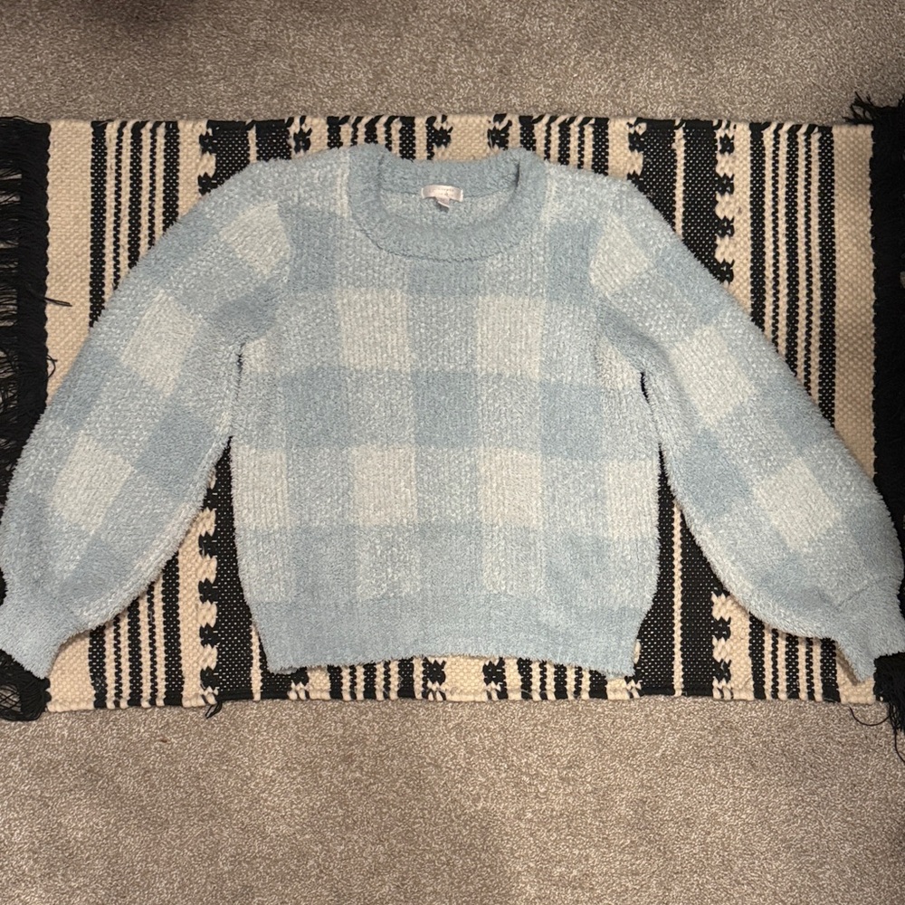LC Lauren Conrad Bubble Sleeve Sweater in Gingham Blue